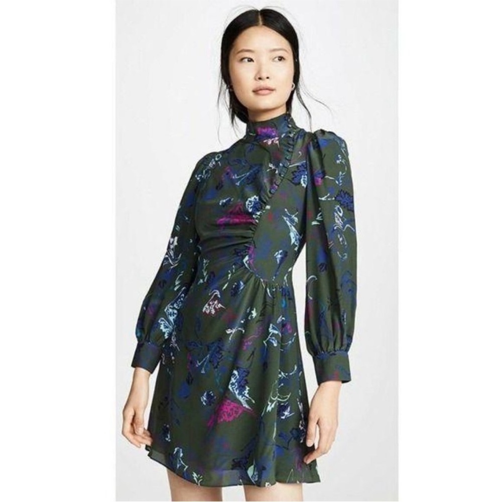 Tanya Taylor Clarisse Mock Neck Floral Mini Dress Size 2